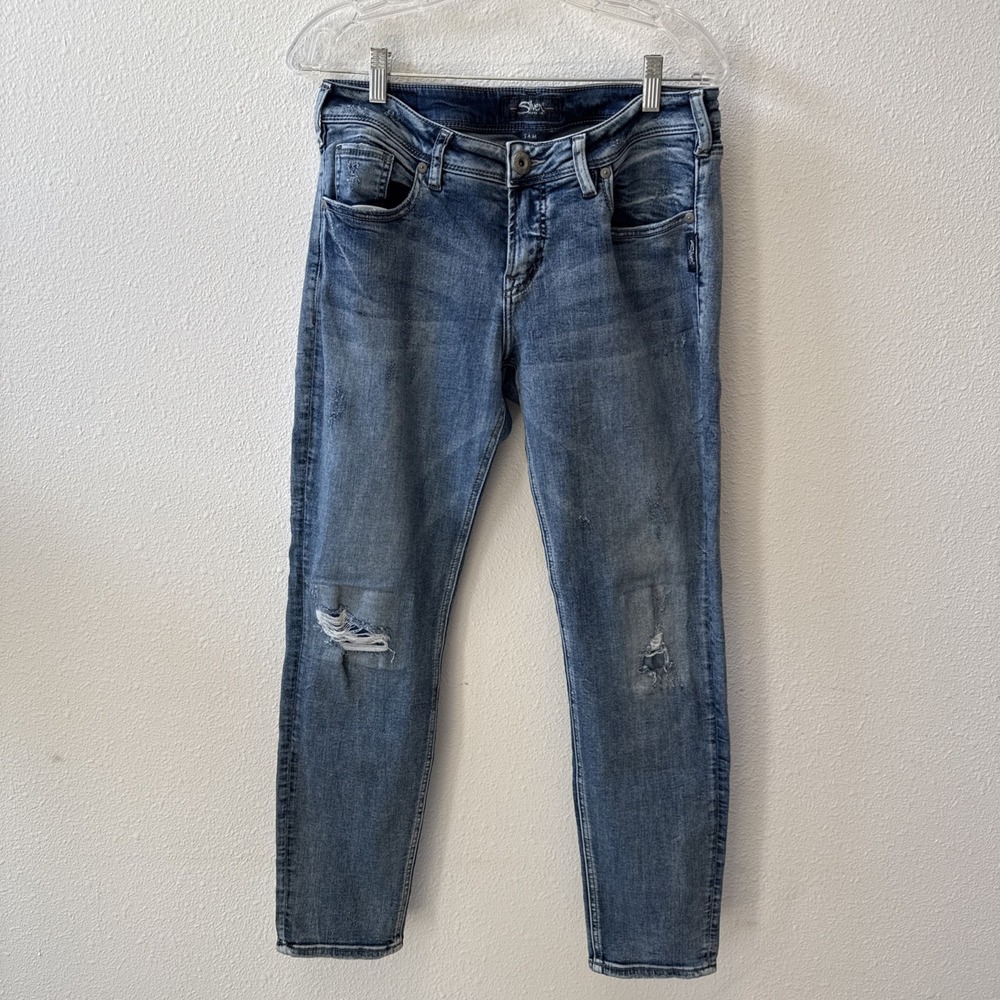 Silver Sam Women's Low Rise Distressed Stretch size 29 Denim Jeans‎ Size (29x27)